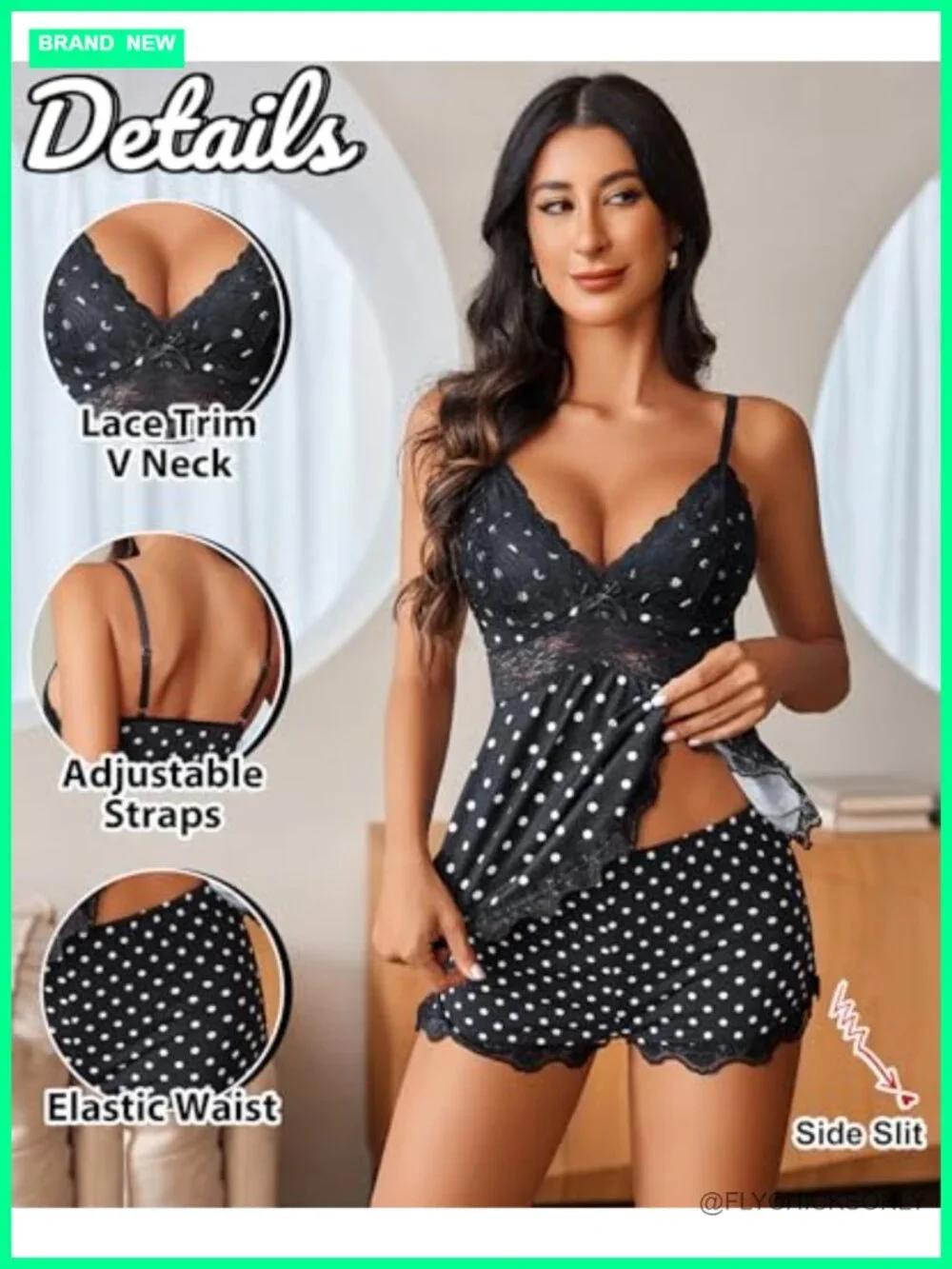 Lace Cami Pajama Set with Shorts, Sexy Sleepwear Lounge Set